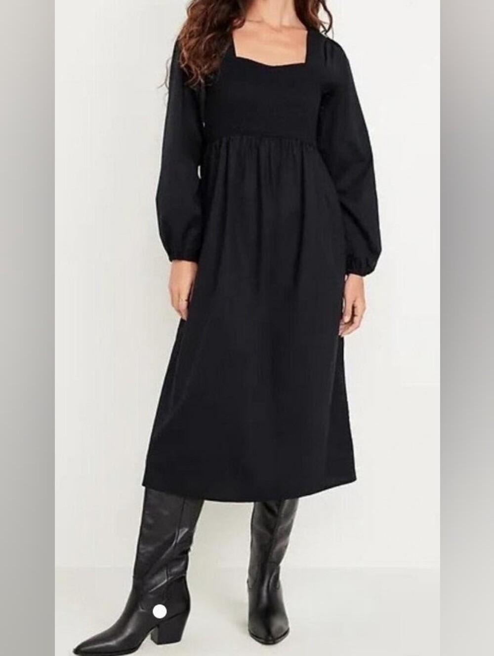 Old Navy Black Square-Neck Midi Dress with Puff Long Sleeves